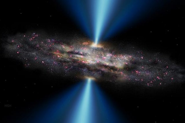 Сликата е направена од Мишел С. Хелфенбеин при унервизитетот Јеил (Michael S. Helfenbein/Yale University) со илустрација на црна дупка која што пораснала побрзо од нејзината галаксија.