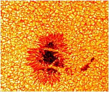 Фотосфера со карактеристична грануларна структура. Темните делови се т.н. Сончеви пеги