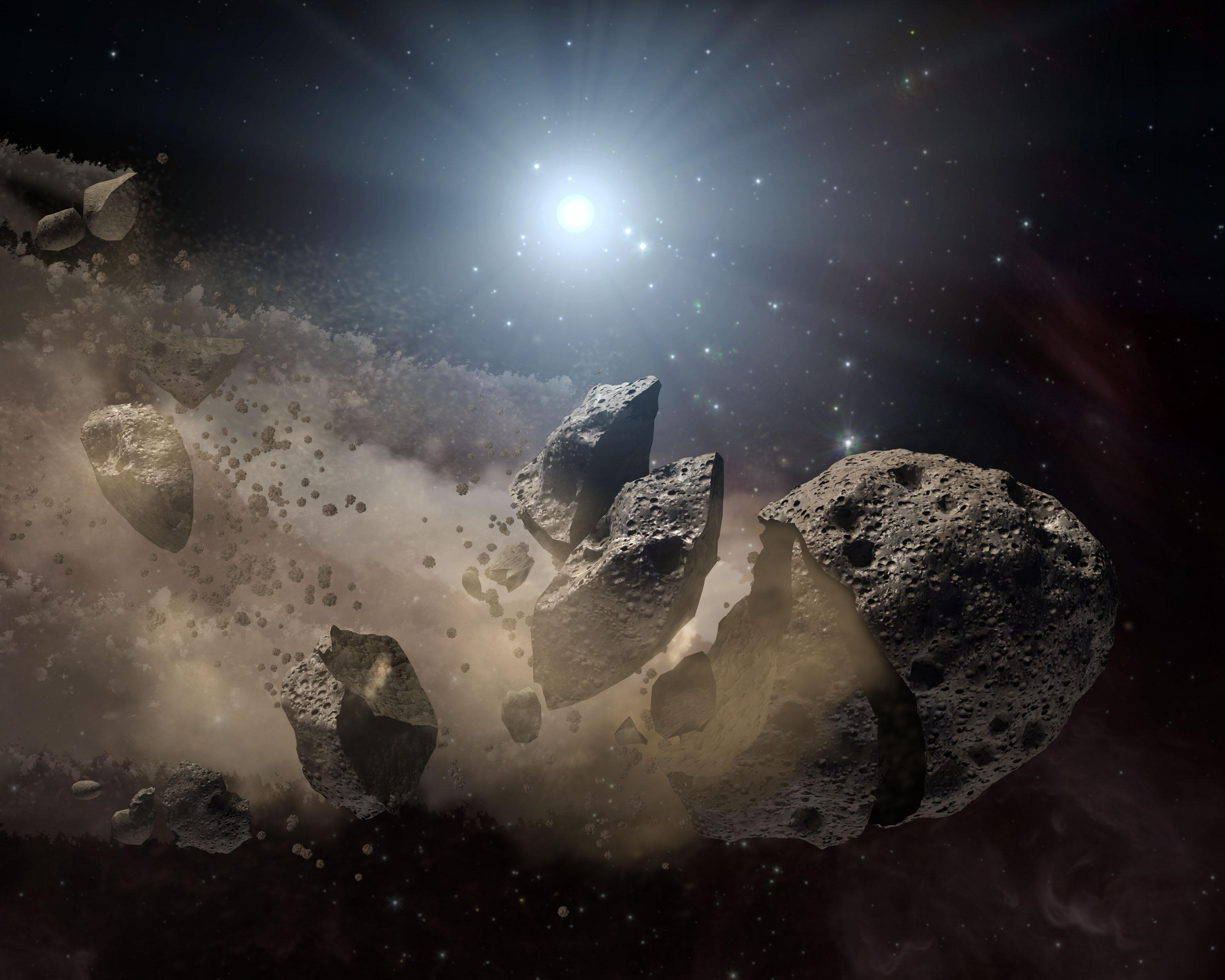 Уметнички приказ на астероид кој се распаѓа. Извор: NASA/JPL-Caltech