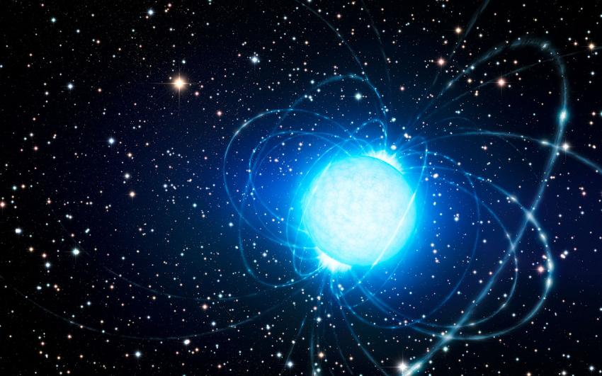 Уметнички приказ на магнетар во богатото младо ѕвездено јато Вестерлунд 1 (Westerlund 1), кое се состои од стотици огромни ѕвезди, некои светли колку милион Сонца. Заслуги: ESO/L. Calçada