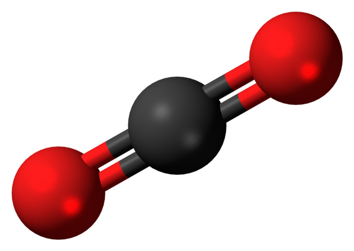 Молекуларен модел на јаглерод диоксид. Заслуги: Википедија