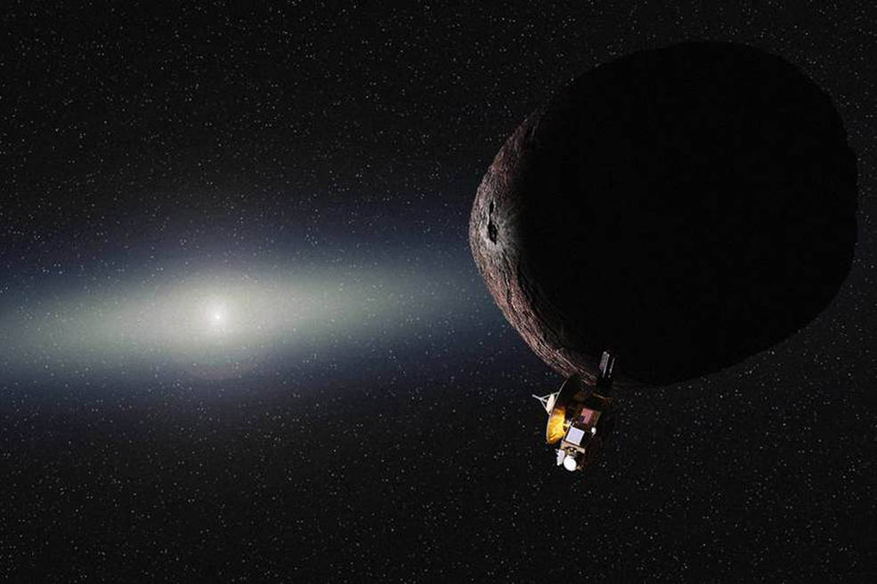  Уметнички приказ на Нови Хоризонти во прелетот покрај објект сличен на Плутон во далечниот Кајперов Појас. Заслуга: NASA/JHUAPL/SwRI/Alex Parker